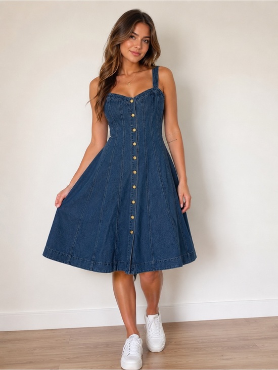 Free market Dresses & Skirts - Free Market Denim Button Front Midi Dress Size Medium Pockets A-Line